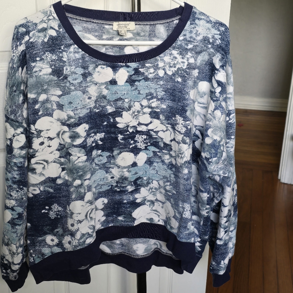Floral Blue and White Sweater